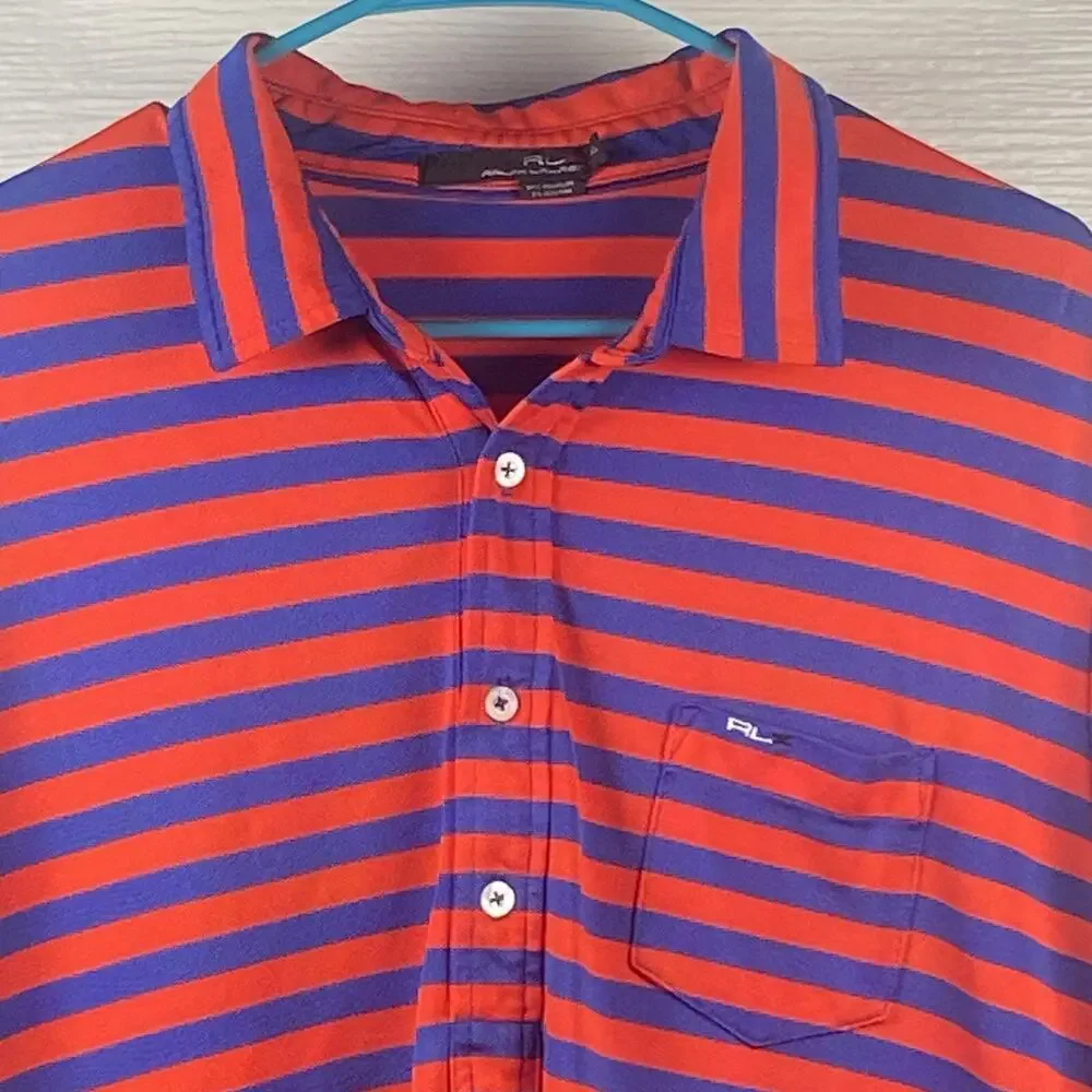 Ralph Lauren RLX Shirt Men's XL Blue Red Stripe Pocket Polo Golf Tennis